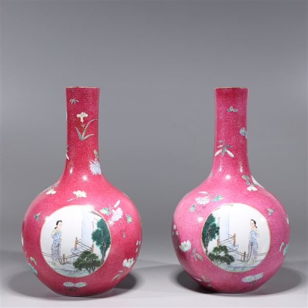 Appraisal: Pair of Chinese republic period famille rose enameled porcelain vases