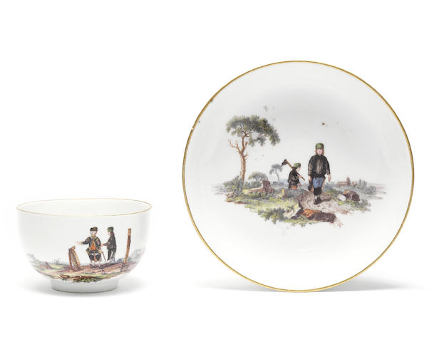 Appraisal: A documentary Meissen teacup and saucer circa Painted by Bonaventura