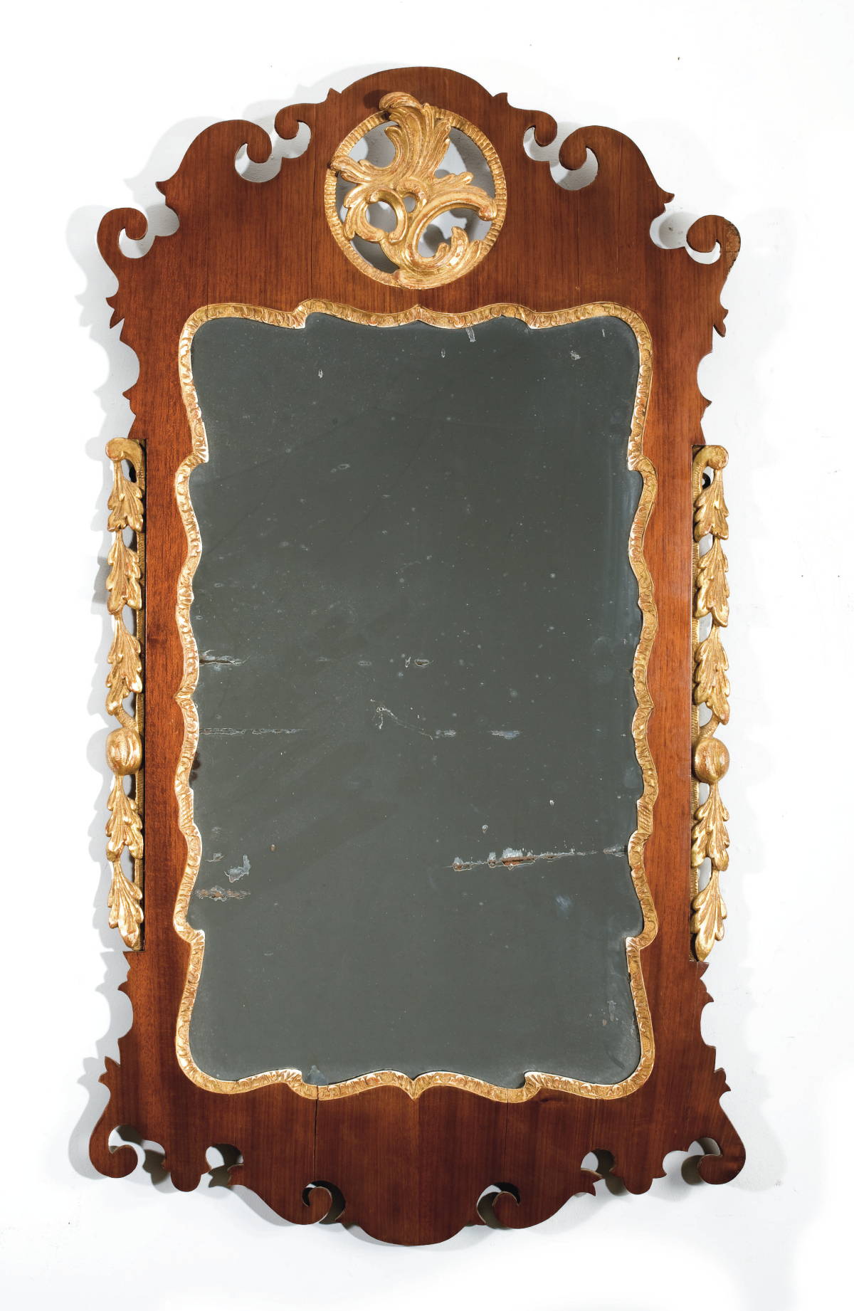 Appraisal: CHIPPENDALE MAHOGANY AND PARCEL GILT WALL MIRROR Height inches