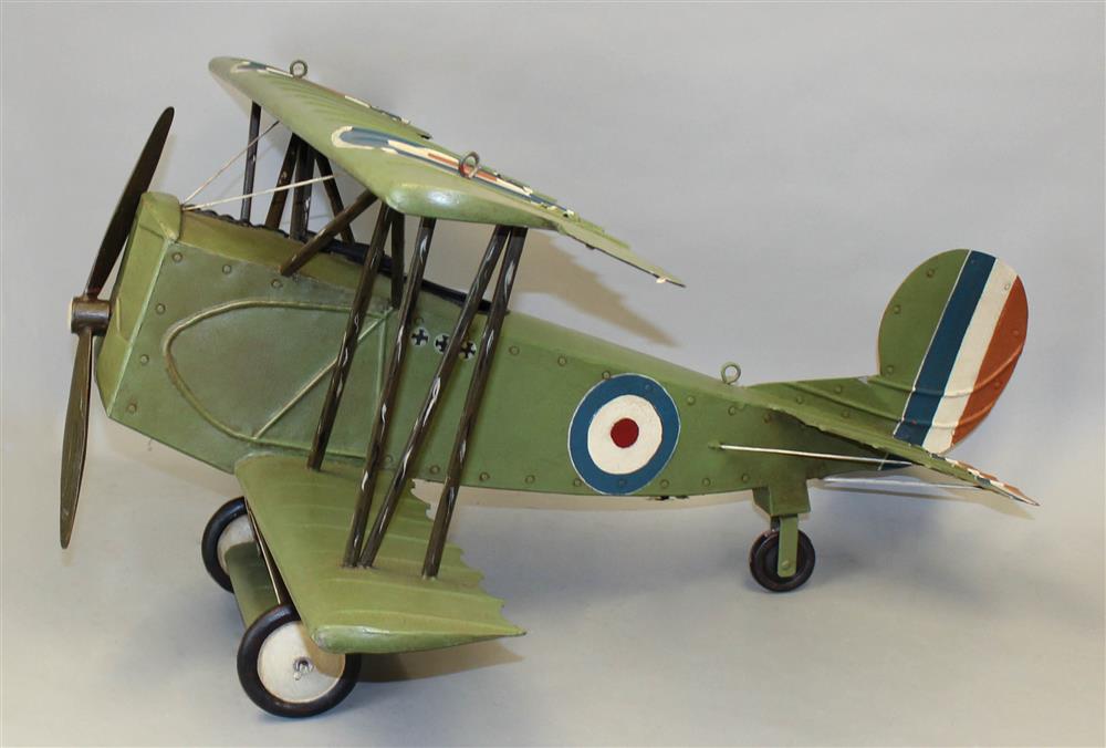 Appraisal: VINTAGE WWI AMERICAN GREEN PAINTED METAL BI-PLANE MODEL ESTATE OF