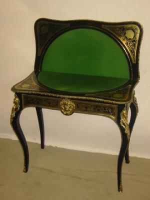 Appraisal: A VICTORIAN EBONISED AND BRASS INLAID FOLDING CARD TABLE of