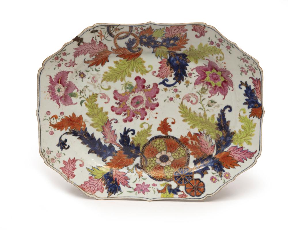 Appraisal: Chinese Export Famille Rose Porcelain Octagonal 'Pseudo Tobacco Leaf' Platter