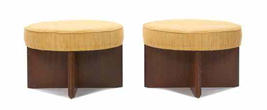 Appraisal: A Pair of American Mahogany Upholstered Stools Frank Lloyd Wright