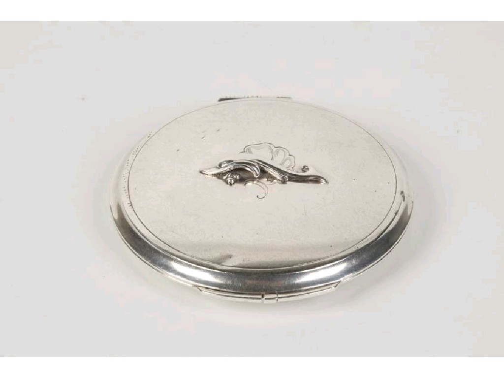 Appraisal: GEORG JENSEN A CIRCULAR SILVER POWDER COMPACT the lid with