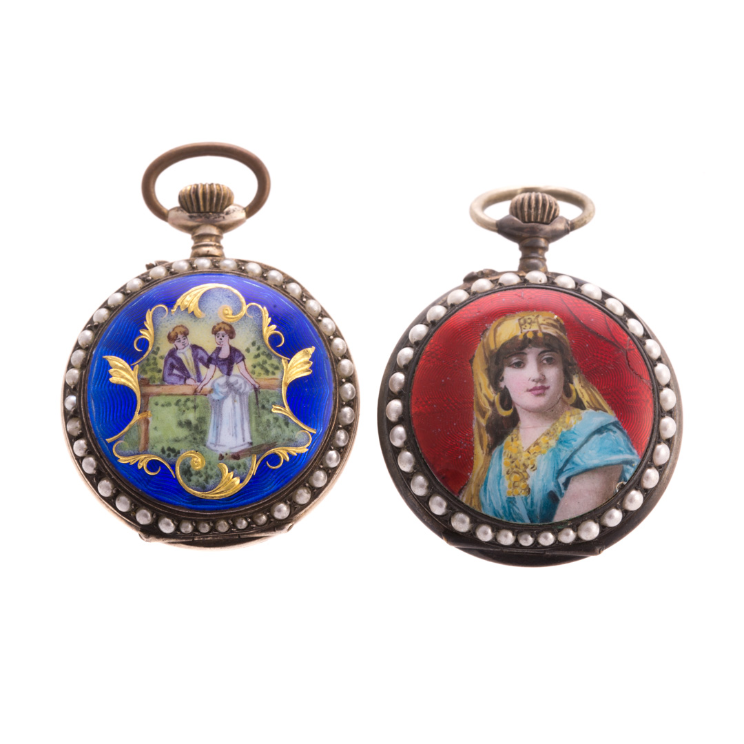 Appraisal: A Pair of Lady's Enamel Pendant Watches Silver Swiss enamel