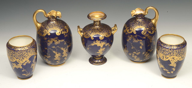 Appraisal: FIVE PIECES OF 'S BLUE GROUND FLORAL GILT DECORATED ROYAL