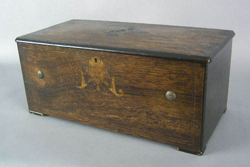 Appraisal: Swiss cylinder music box th c with marquetry inlaid case