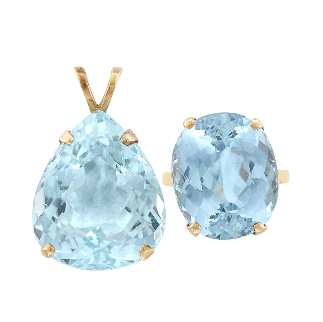 Appraisal: Gold and Aquamarine Ring and Pendant kt one oval aquamarine