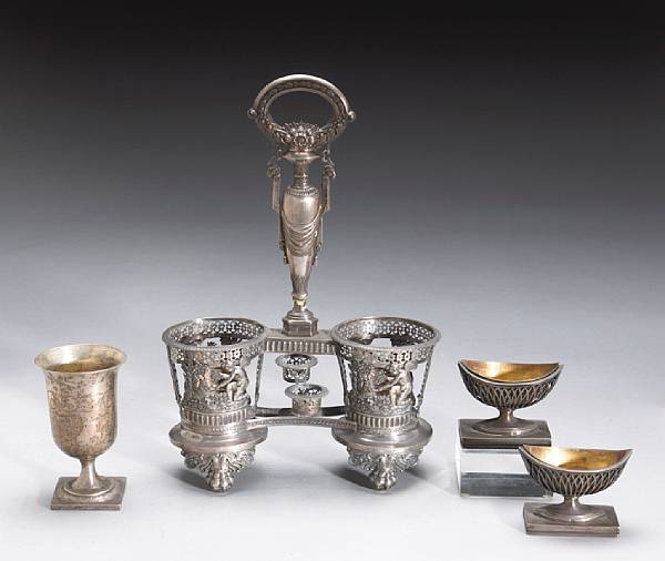 Appraisal: A group of continental silver table articles th century Comprising