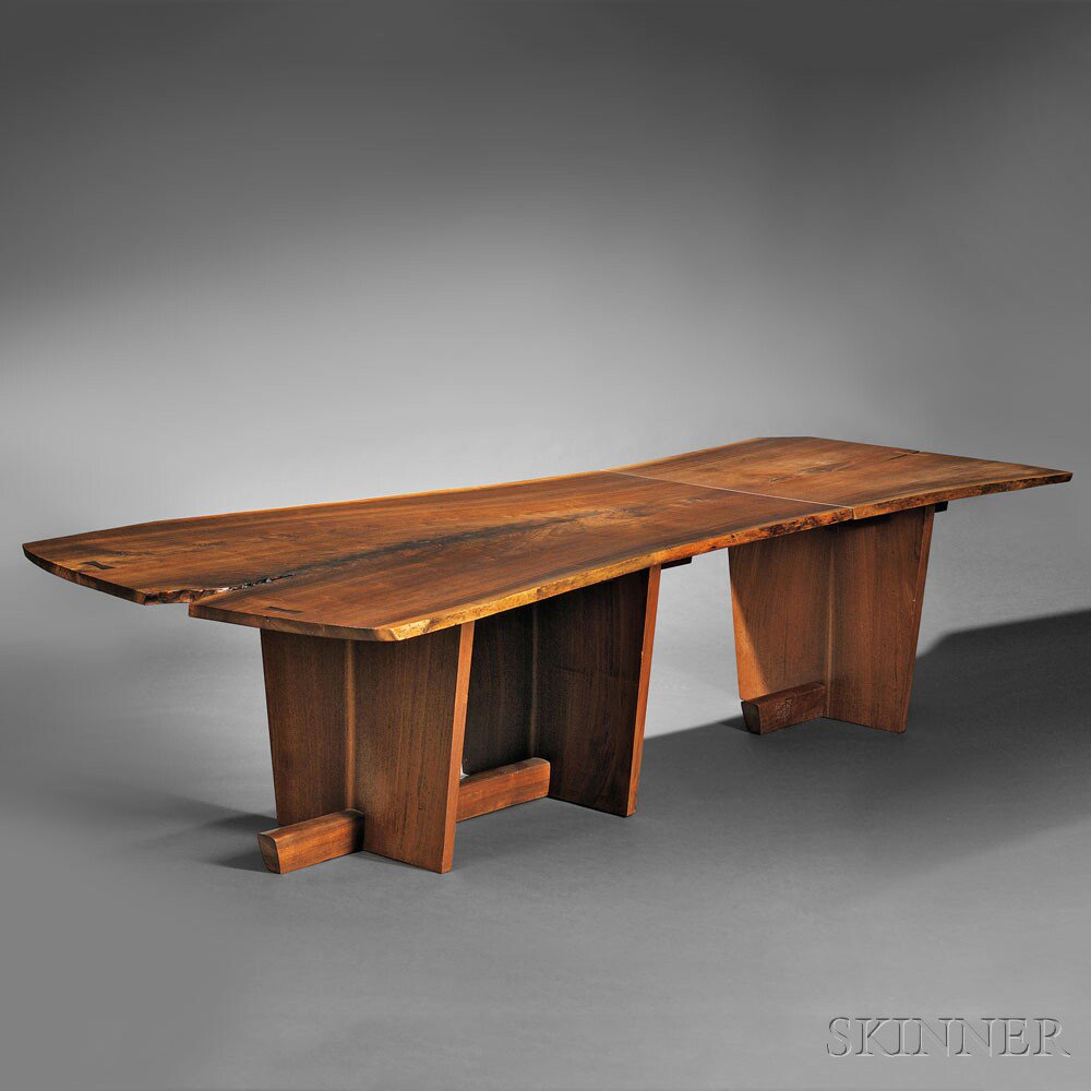 Appraisal: George Nakashima - Two-piece Dining Table American walnut New Hope