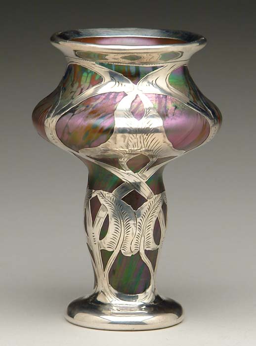 Appraisal: LOETZ SILVER OVERLAY VASE The epitome of Art Nouveau is