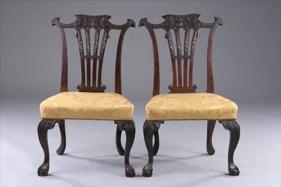 Appraisal: SET SIX GEORGE II STYLE CHIPPENDALE MAHOGANY SIDE CHAIRS Late