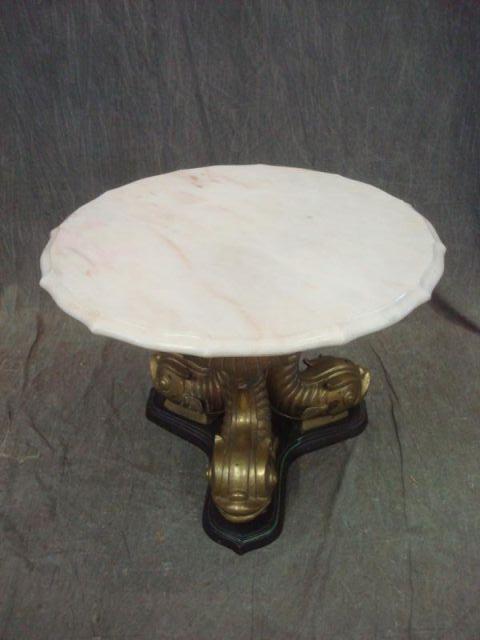 Appraisal: Brass Bronze Marble Low Table Brass dolphin form legs on