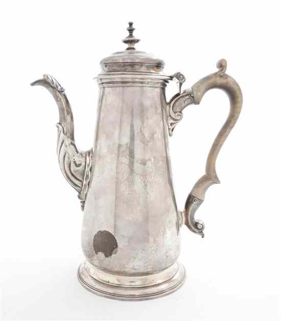 Appraisal: A George II Silver Coffee Pot London maker's mark rubbed