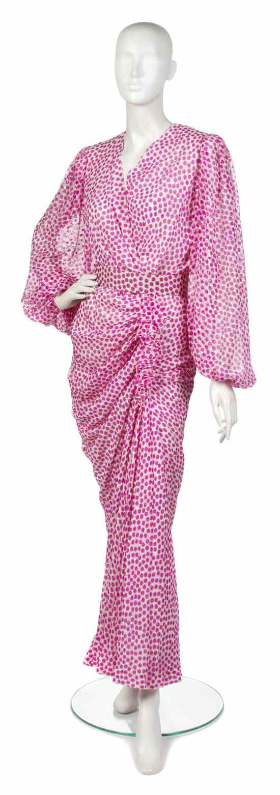 Appraisal: An Oscar de la Renta Pink Polka Dot Chiffon Evening