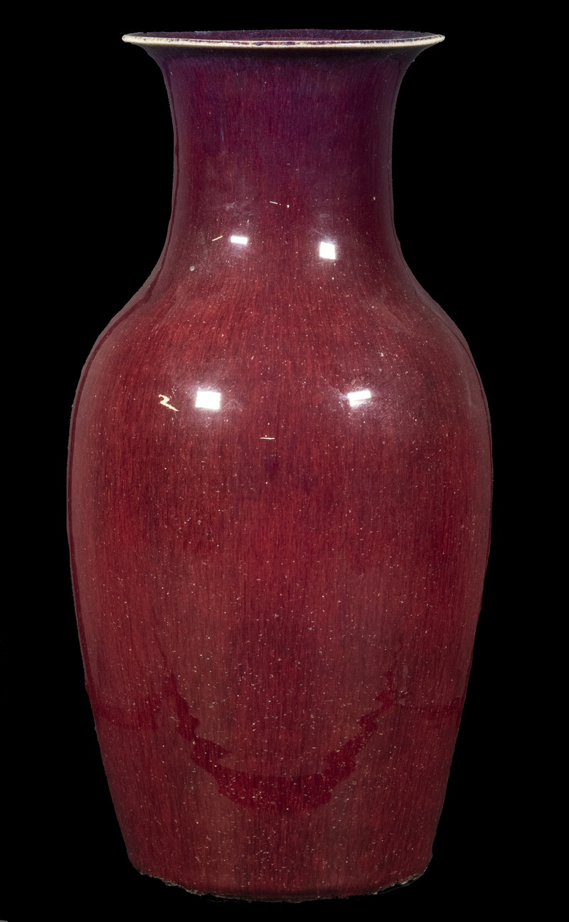 Appraisal: CHINESE SANG DE BOEUF VASE Chinese Oxblood Glazed Porcelain Baluster