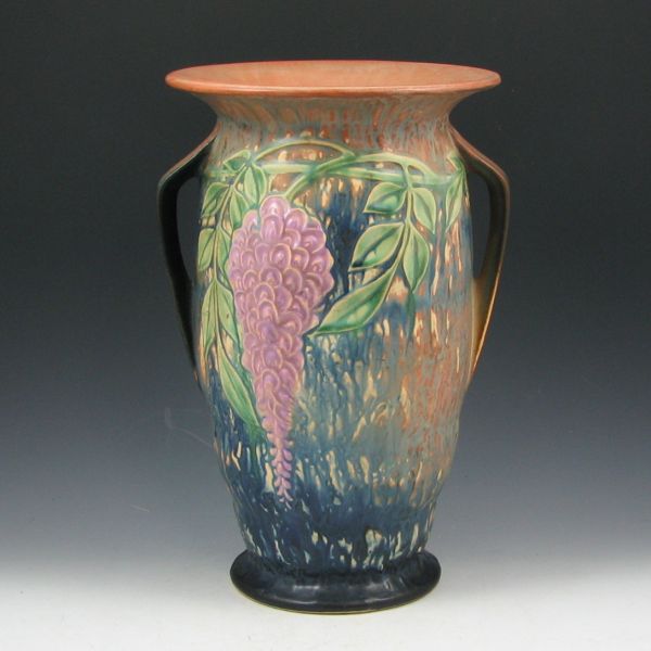 Appraisal: Roseville Wisteria - handled vase in blue Strong and deep