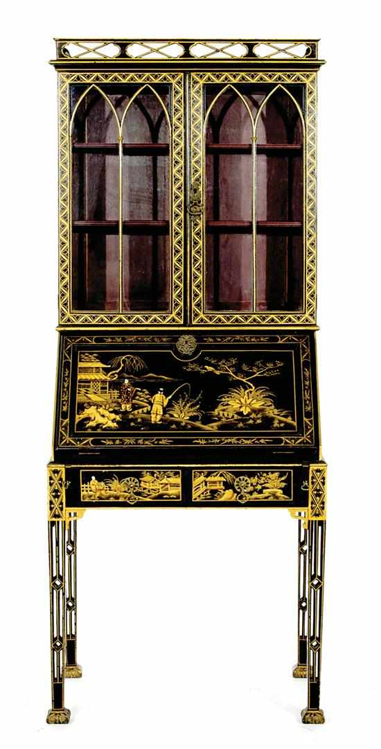 Appraisal: Chinoiserie paint-decorated secretary bookcase in the Chinese Chippendale manner the