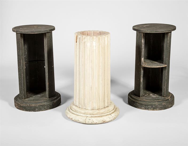 Appraisal: Pair of Black Painted Wood Pedestals and a White Painted