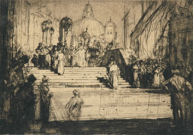 Appraisal: Frank Brangwyn - Procession in Venice etching signed 'Frank Brangwyn'