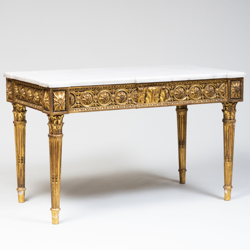 Appraisal: LOUIS XVI STYLE GILTWOOD TABLE DE MILEU Fitted with a