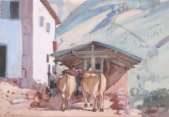 Appraisal: JUMAJI Continental th century COWS HEADING FOR SHADE signed illegibly