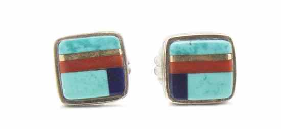 Appraisal: A Pair of Hopi Sterling Silver Square Shaped Earrings Charles