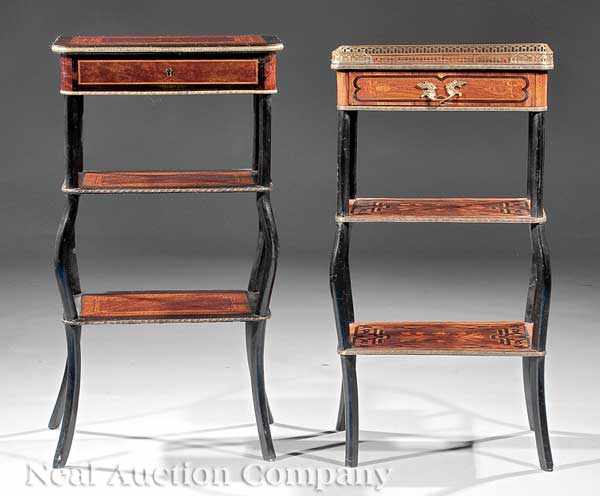 Appraisal: Two Napoleon III Marquetry and Ebonized Side Tables one a