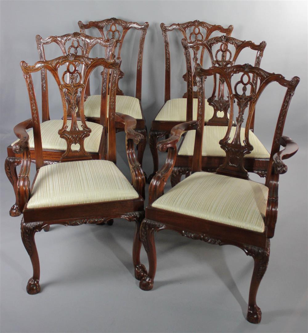 Appraisal: SET OF SIX CHIPPENDALE MAHOGANY CHAIRS INCLUDING TWO ARMCHAIRS th