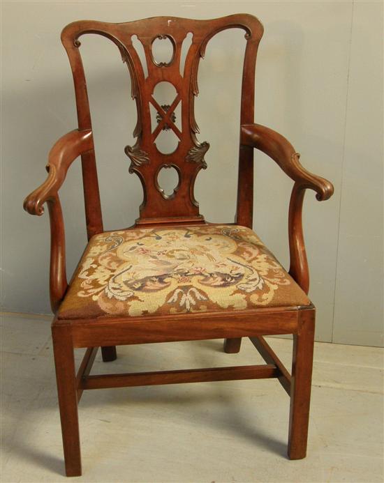 Appraisal: th century Chippendale style mahogany open armchair with carved splat