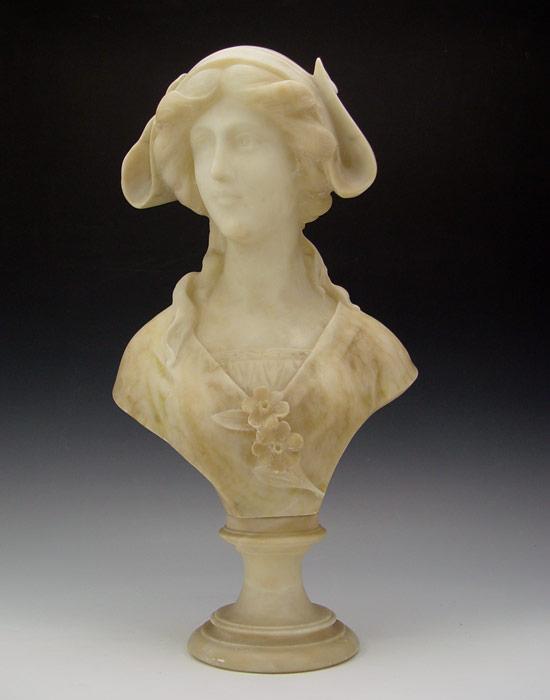 Appraisal: NOUVEAU ALABASTER BUST OF YOUNG MAIDEN Inserts into beveled matching