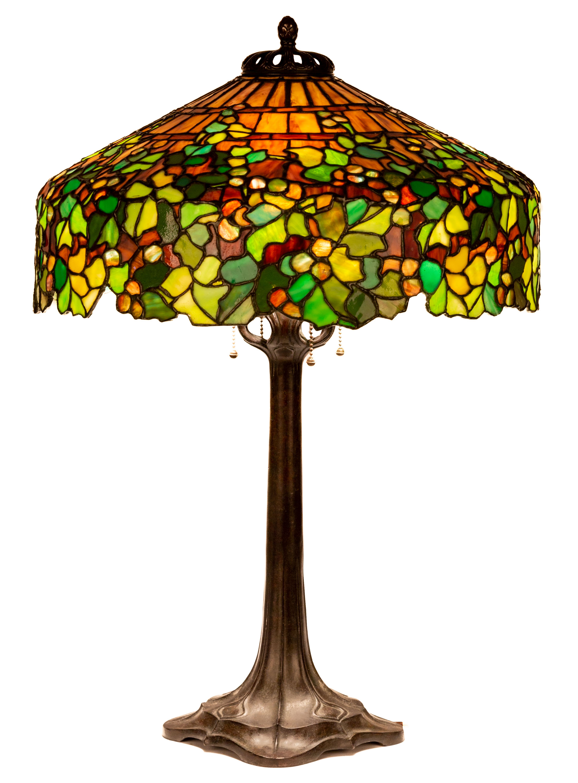 Appraisal: J A WHALEY GRAPE TRELLIS LEADED TABLE LAMP Early th