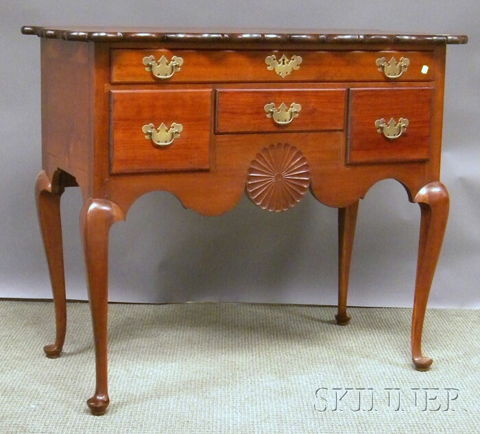 Appraisal: Queen Anne Carved Walnut Lowboy with Serpentine Mahogany Top ht