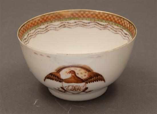 Appraisal: Chinese Export sepia decorated porcelain tea bowl for the American