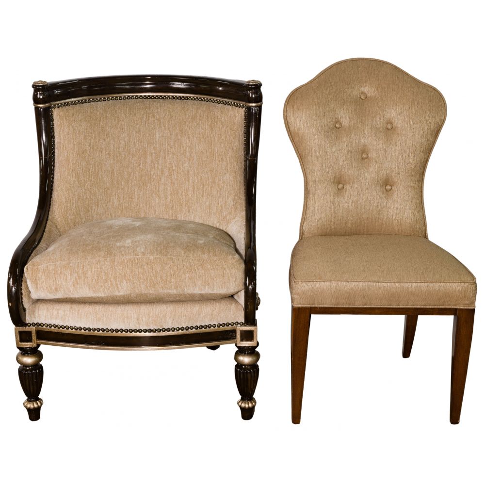 Appraisal: MARGE CARSON AND BERNHARDT UPHOLSTERED CHAIRS items including a Marge