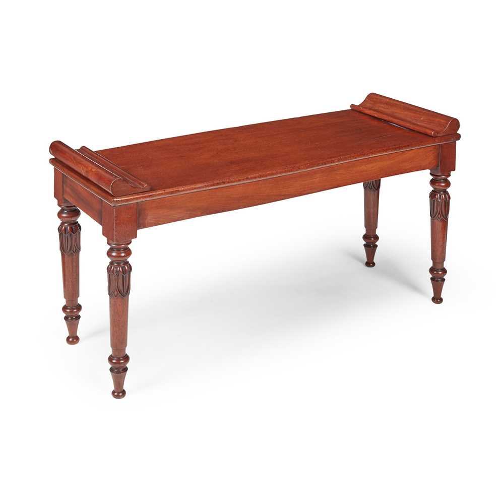 Appraisal: EARLY VICTORIAN MAHOGANY HALL BENCH MID TH CENTURY with scroll