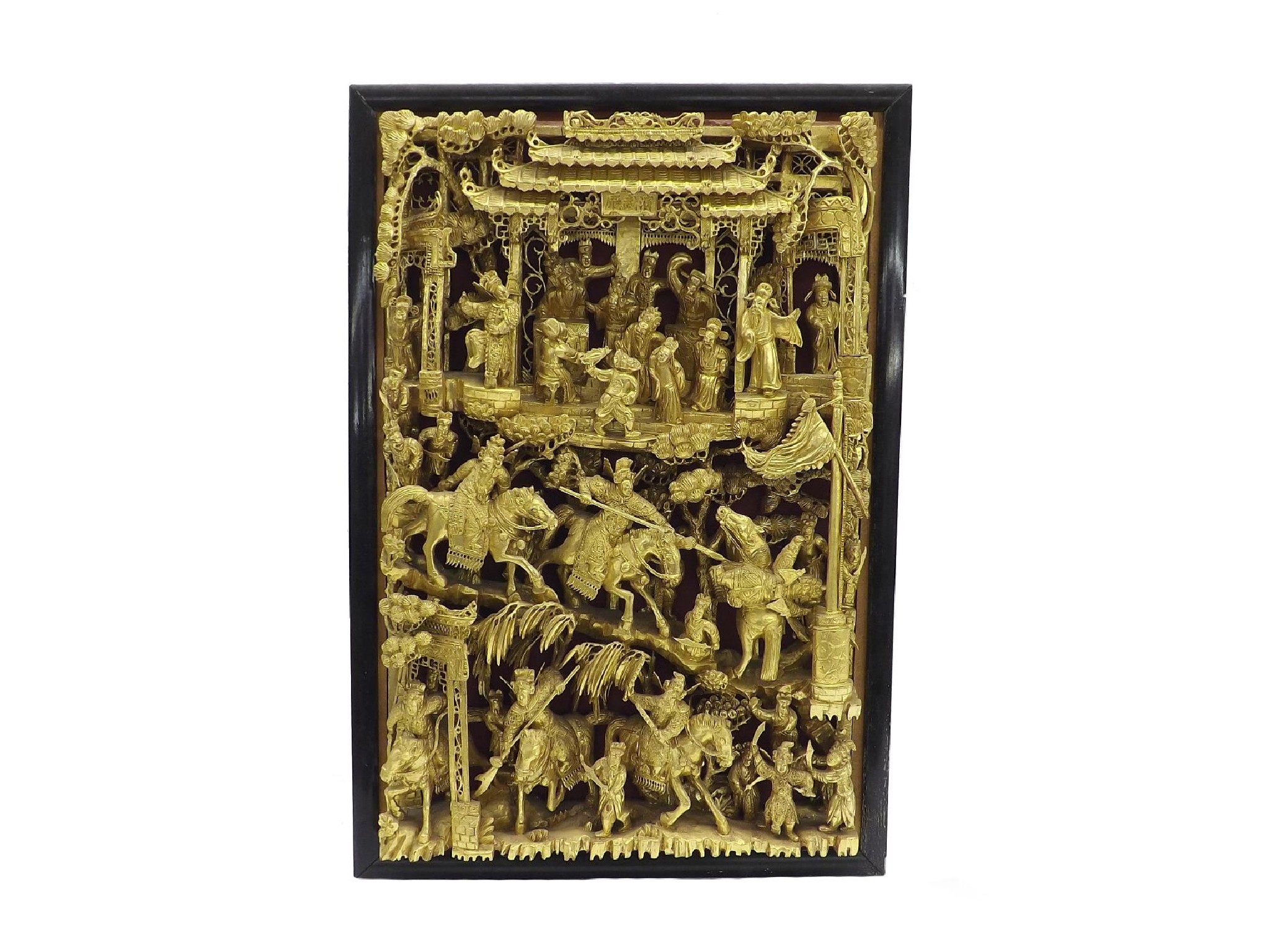 Appraisal: Large giltwood carved relief framed panel depicting numerous figures on