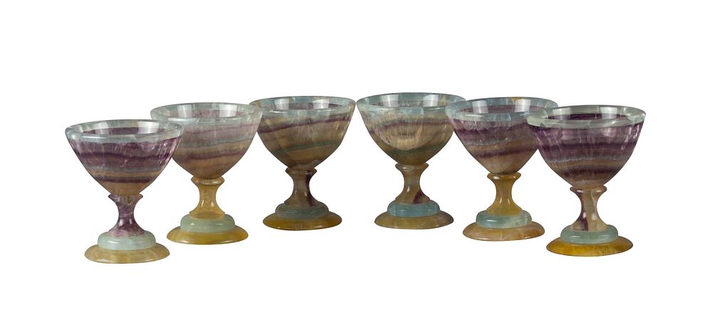 Appraisal: Six Agate Stone Cups Singed S Paul Set of Agate