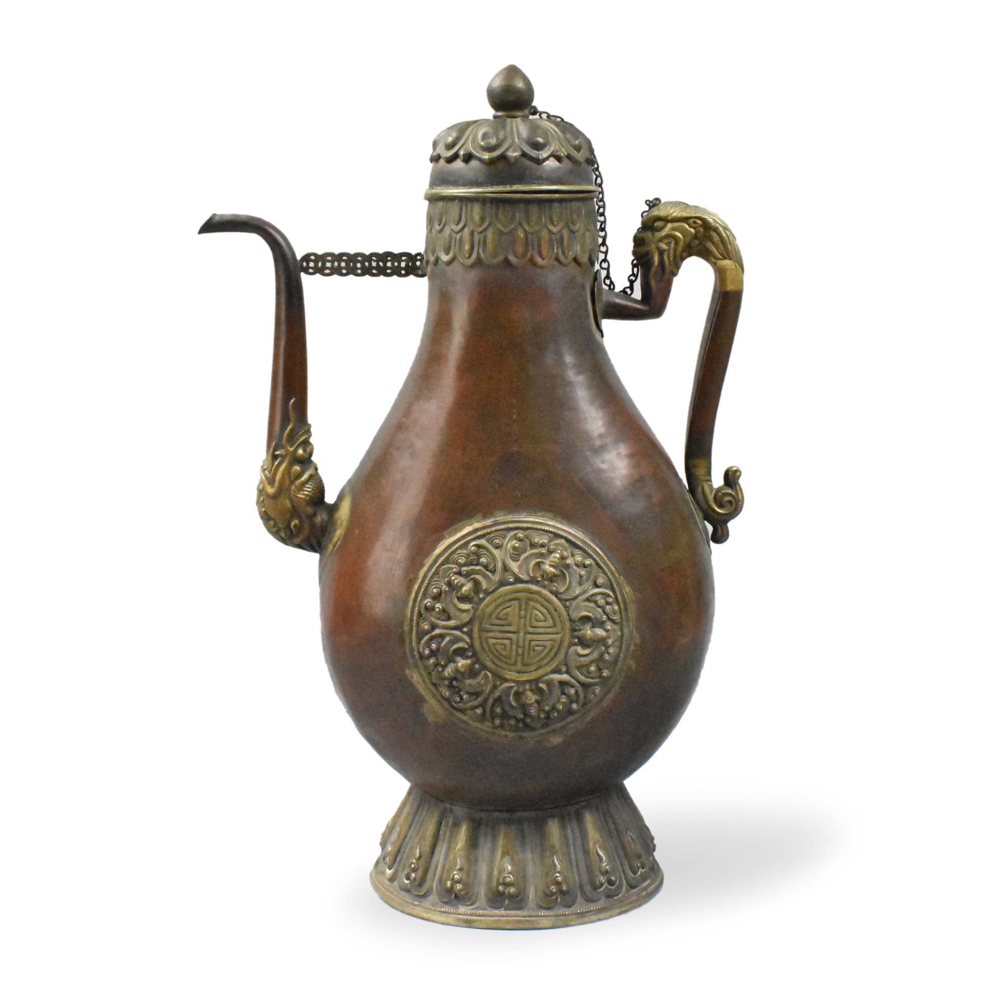 Appraisal: A large Chinese bronze ewer with silver inlay dating from