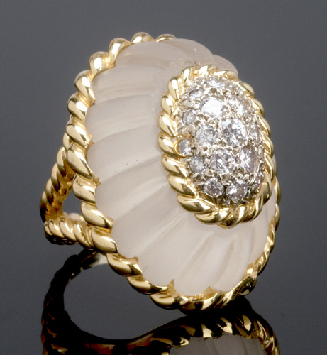 Appraisal: Rock crystal and diamond ring in k yg with an