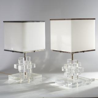 Appraisal: Pr Karl Springer acrylic and silver plate lamps Pr Karl