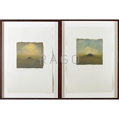 Appraisal: CAROL ANTHONY American b Two ink monotype landscapes Quiet Summer