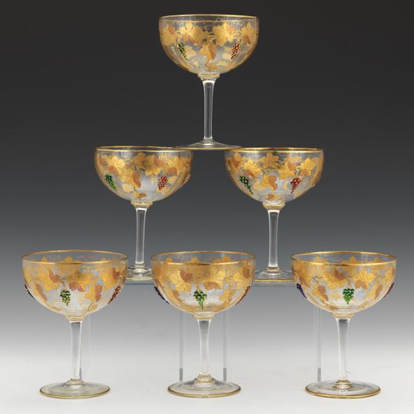 Appraisal: OVERSIZED MOSER SIX BEJEWELED CELEBRATORY COUPES x Large stemmed coupes