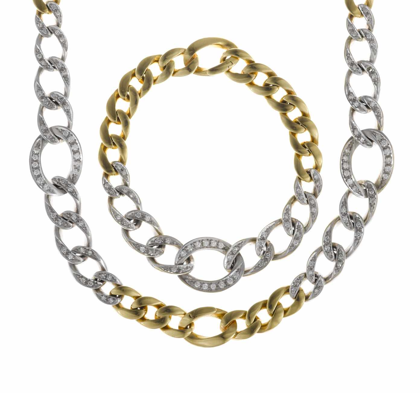 Appraisal: A diamond and eighteen karat bicolor gold curb link necklace