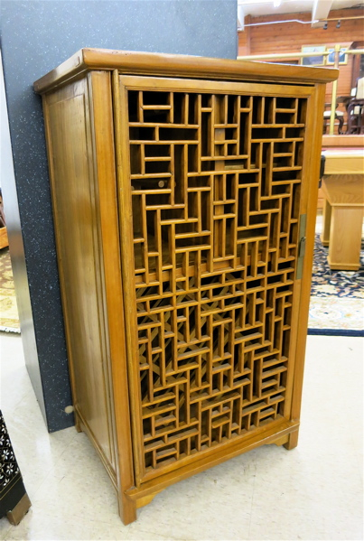 Appraisal: CHINESE YUMU ZEKOVA WOOD WINE CABINET th century the lattice