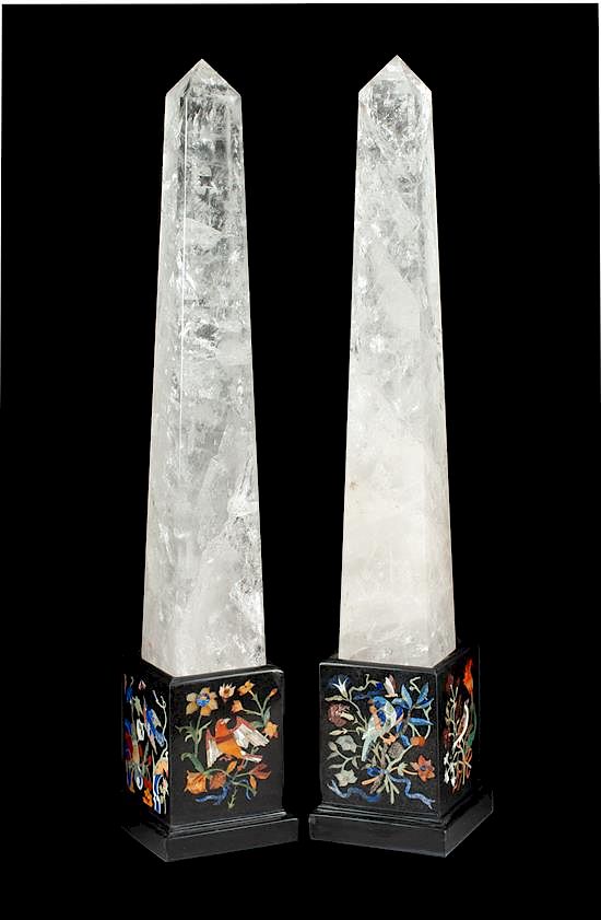 Appraisal: A Pair of Rock Crystal and Specimen Marble Obelisks Height