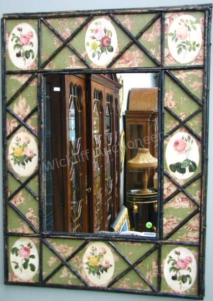 Appraisal: Decorator wall mirror with bamboo motif frame and floral medallions