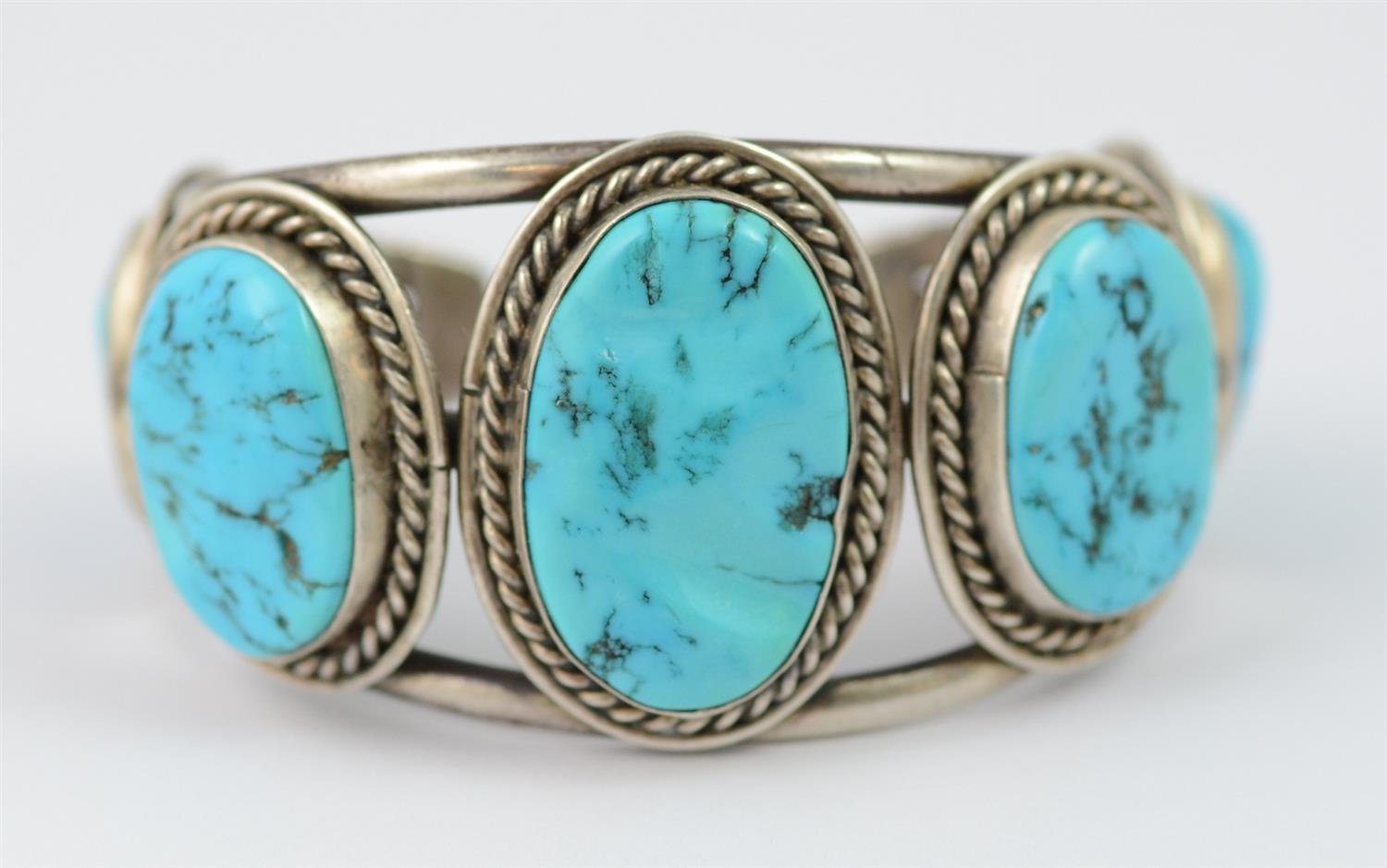 Appraisal: William Singer Navajo sterling cuff bracelet set with large turquoise