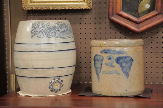 Appraisal: TWO PIECES OF STONEWARE ''The Kenton Cooler'' stoneware water cooler