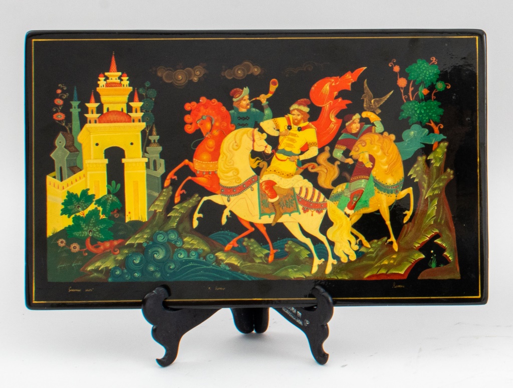 Appraisal: RUSSIAN LACQUER PANEL LIPETSK S Russian lacquer decorative panel Lipetsk